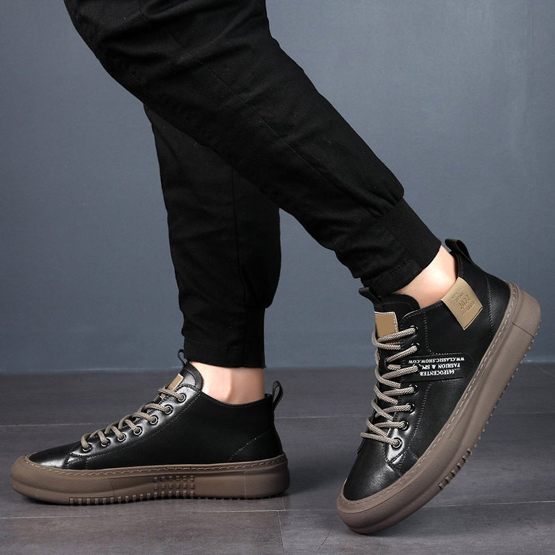 Men'S Shoes 2025 Spring New High-Top Shoes Men'S Mid-Top Sports Sneakers Casual Leather White Shoes Trendy Shoes - Image 5